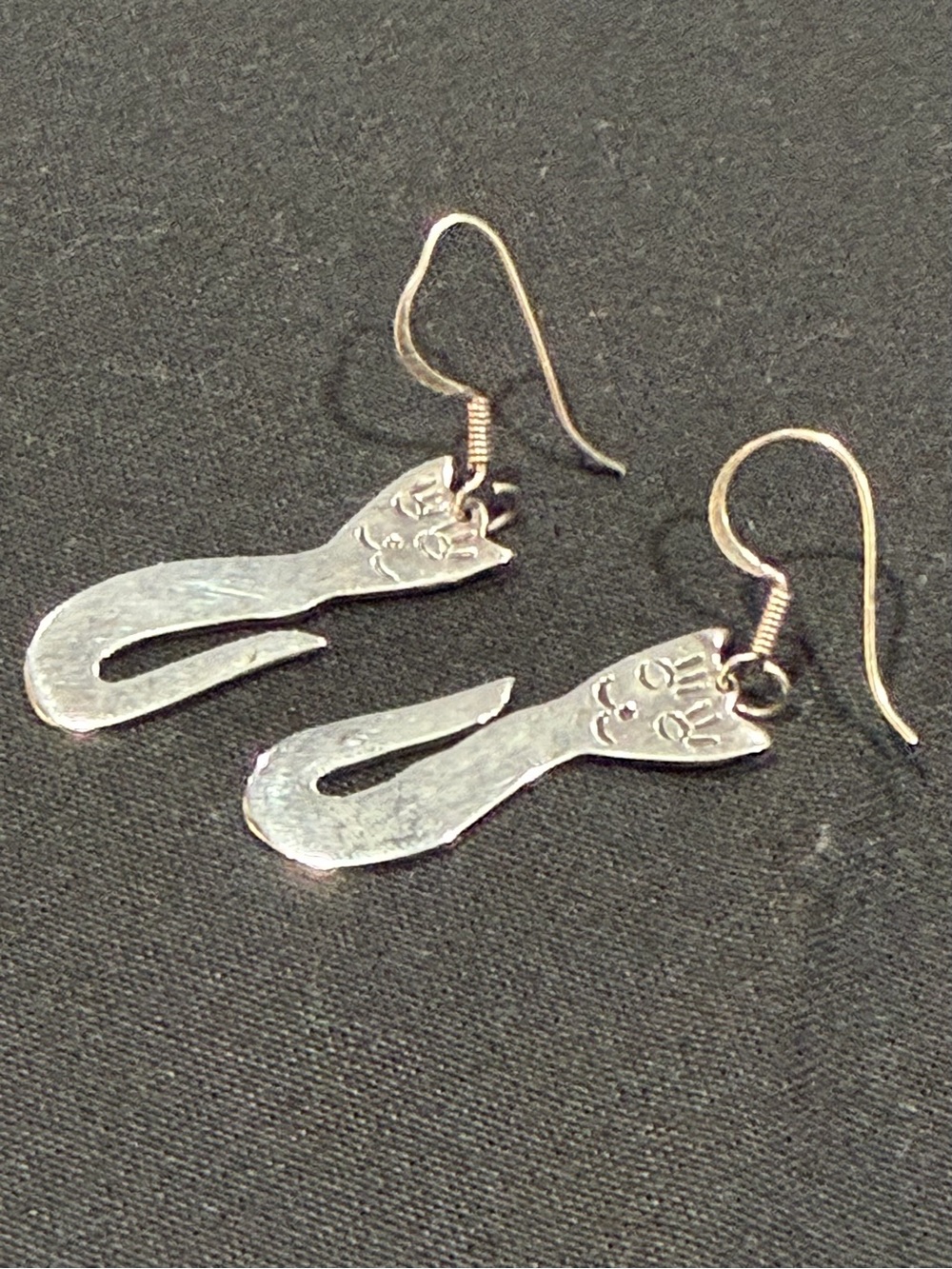 Sterling Silver Cat Drop Earrings - Playful Silver Women's Jewelry - Picture 1 of 11